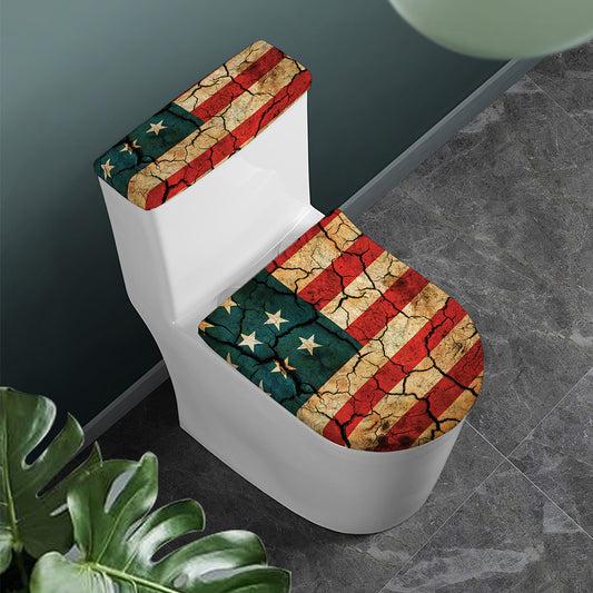 Cracked American Flag Print Toilet Lid And Tank Cover Set