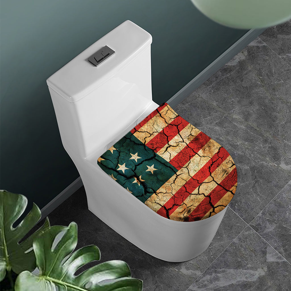 Cracked American Flag Print Toilet Lid Cover