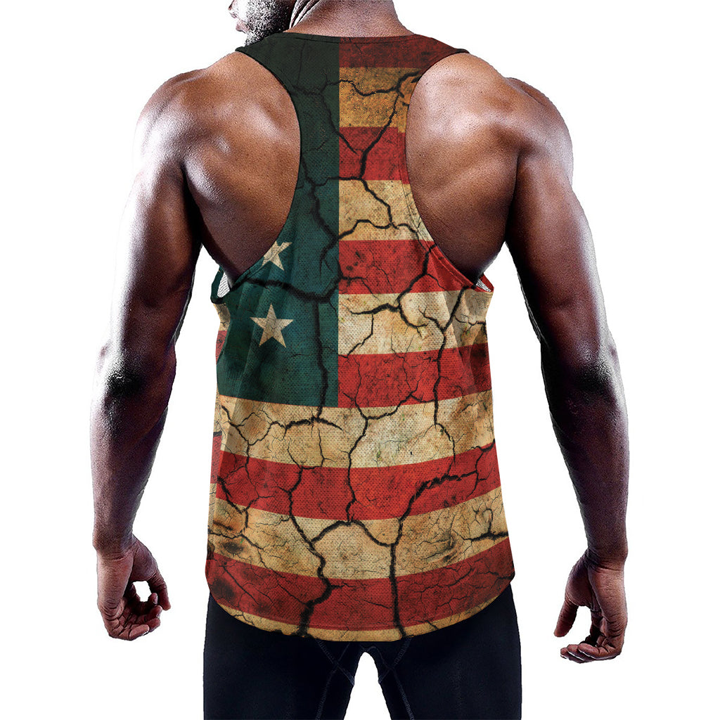 Cracked American Flag Print Training Tank Top