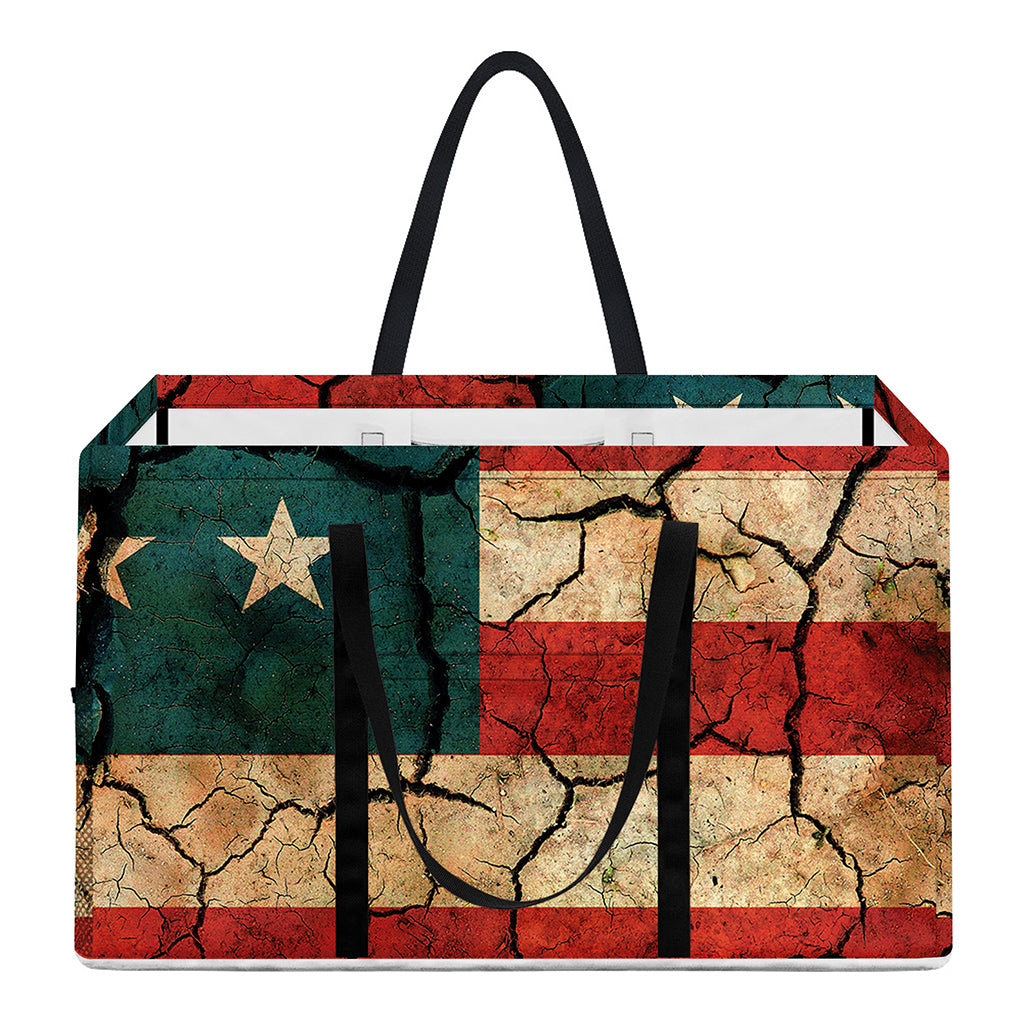 Cracked American Flag Print Utility Tote Bag