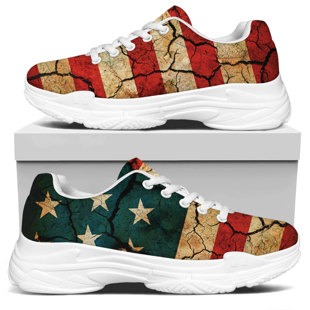 Cracked American Flag Print White Chunky Shoes