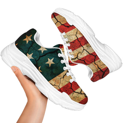 Cracked American Flag Print White Chunky Shoes