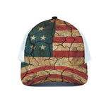 Cracked American Flag Print White Mesh Trucker Cap