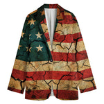 Cracked American Flag Print Women's Blazer
