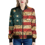 Cracked American Flag Print Women's Bomber Jacket