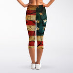 Cracked American Flag Print Women's Capri Leggings