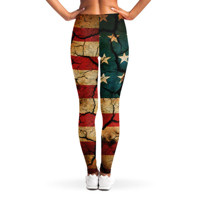 Cracked American Flag Print Women's Leggings