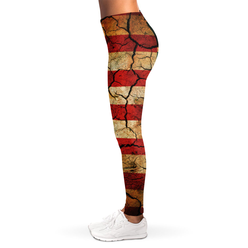 Cracked American Flag Print Women's Leggings