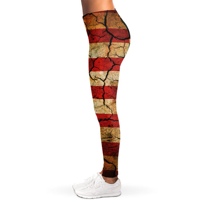 Cracked American Flag Print Women's Leggings