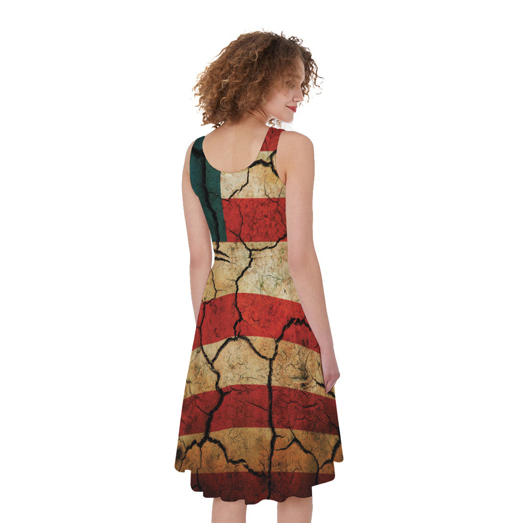 Cracked American Flag Print Women's Sleeveless Dress