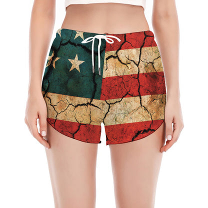 Cracked American Flag Print Women's Split Running Shorts