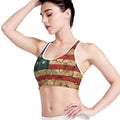 Cracked American Flag Print Women's Sports Bra