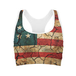 Cracked American Flag Print Women's Sports Bra