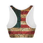 Cracked American Flag Print Women's Sports Bra