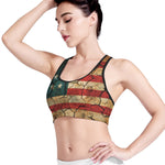 Cracked American Flag Print Women's Sports Bra