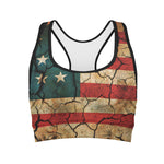 Cracked American Flag Print Women's Sports Bra
