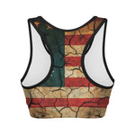Cracked American Flag Print Women's Sports Bra
