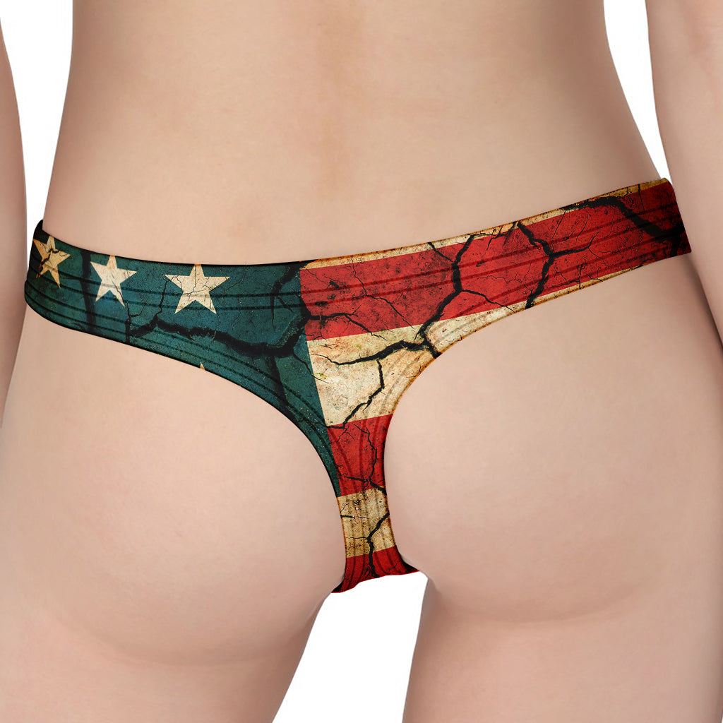 Cracked American Flag Print Women's Thong