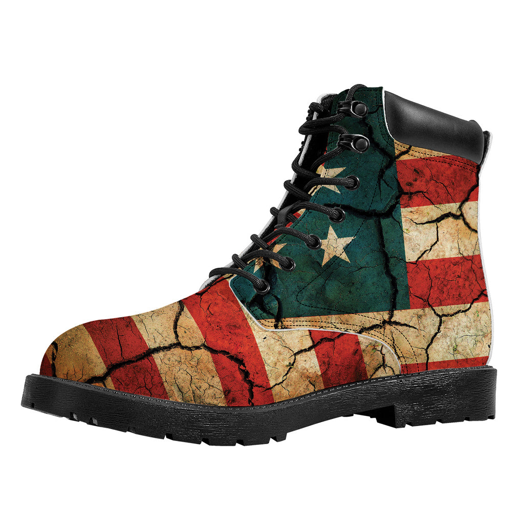 Cracked American Flag Print Work Boots