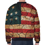 Cracked American Flag Print Zip Sleeve Bomber Jacket