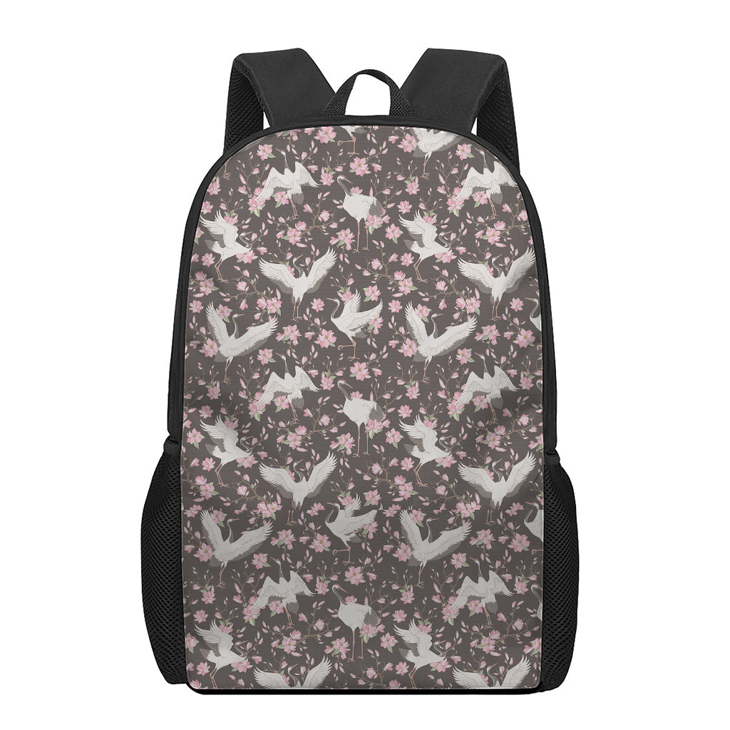 Crane Bird And Flower Pattern Print 17 Inch Backpack