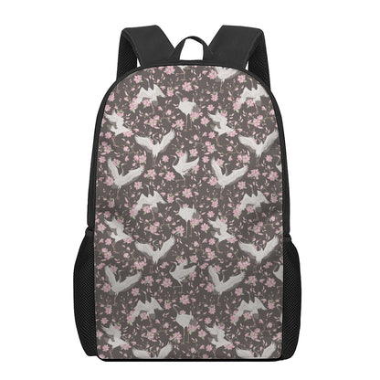 Crane Bird And Flower Pattern Print 17 Inch Backpack