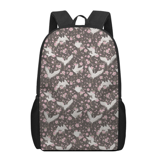 Crane Bird And Flower Pattern Print 17 Inch Backpack
