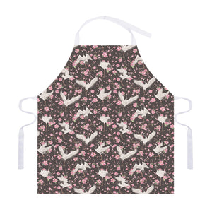 Crane Bird And Flower Pattern Print Adjustable Apron