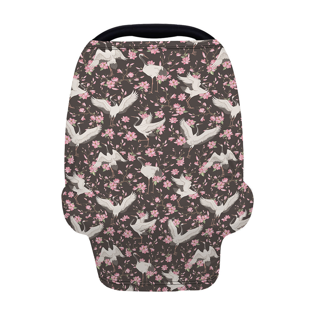 Crane Bird And Flower Pattern Print Baby Seat Cover