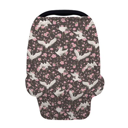 Crane Bird And Flower Pattern Print Baby Seat Cover