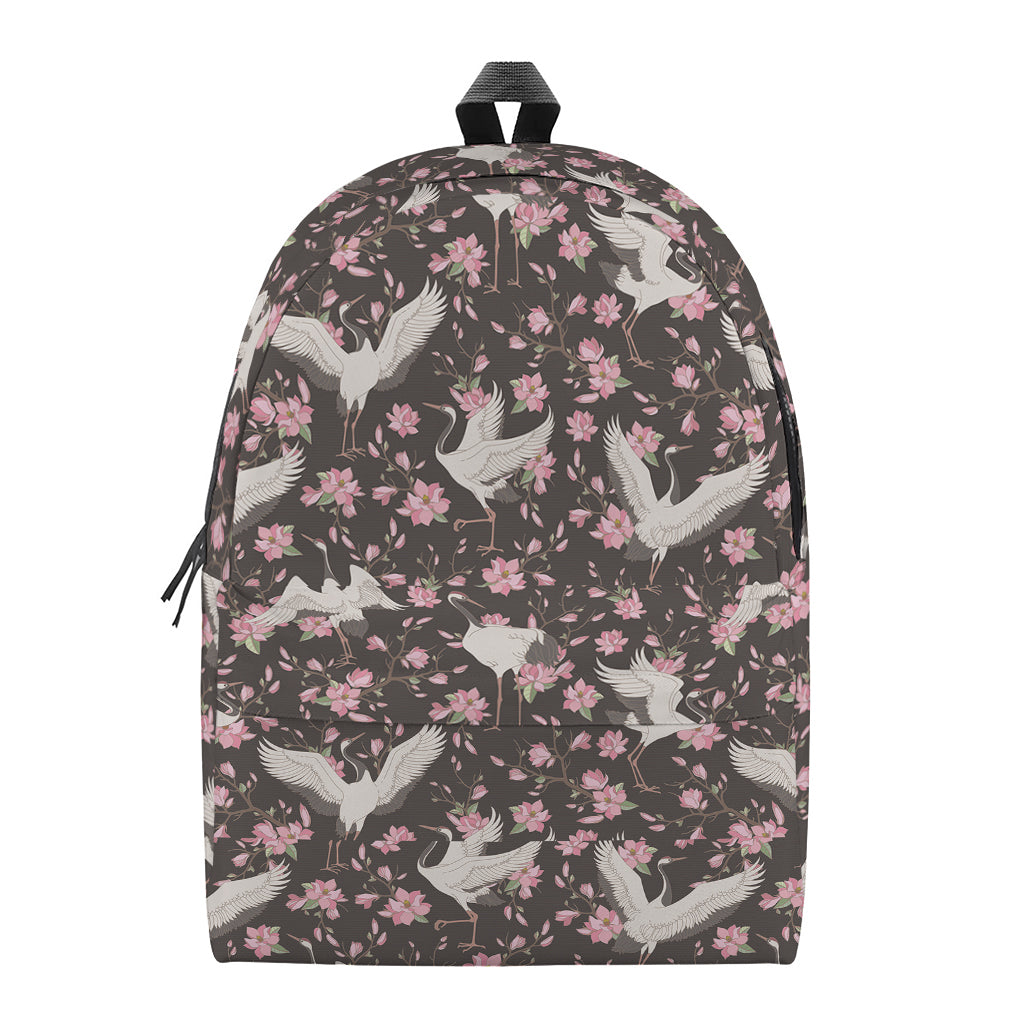 Crane Bird And Flower Pattern Print Backpack