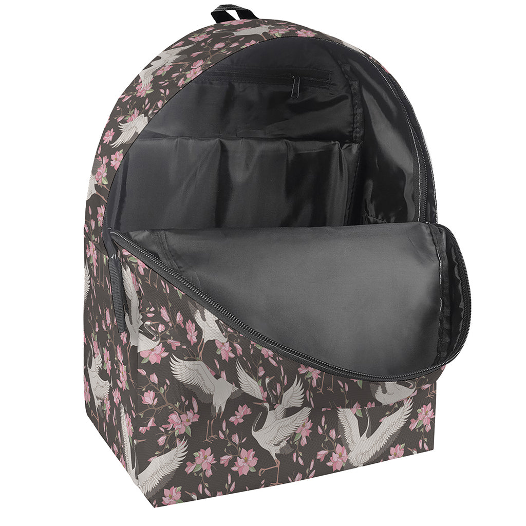 Crane Bird And Flower Pattern Print Backpack