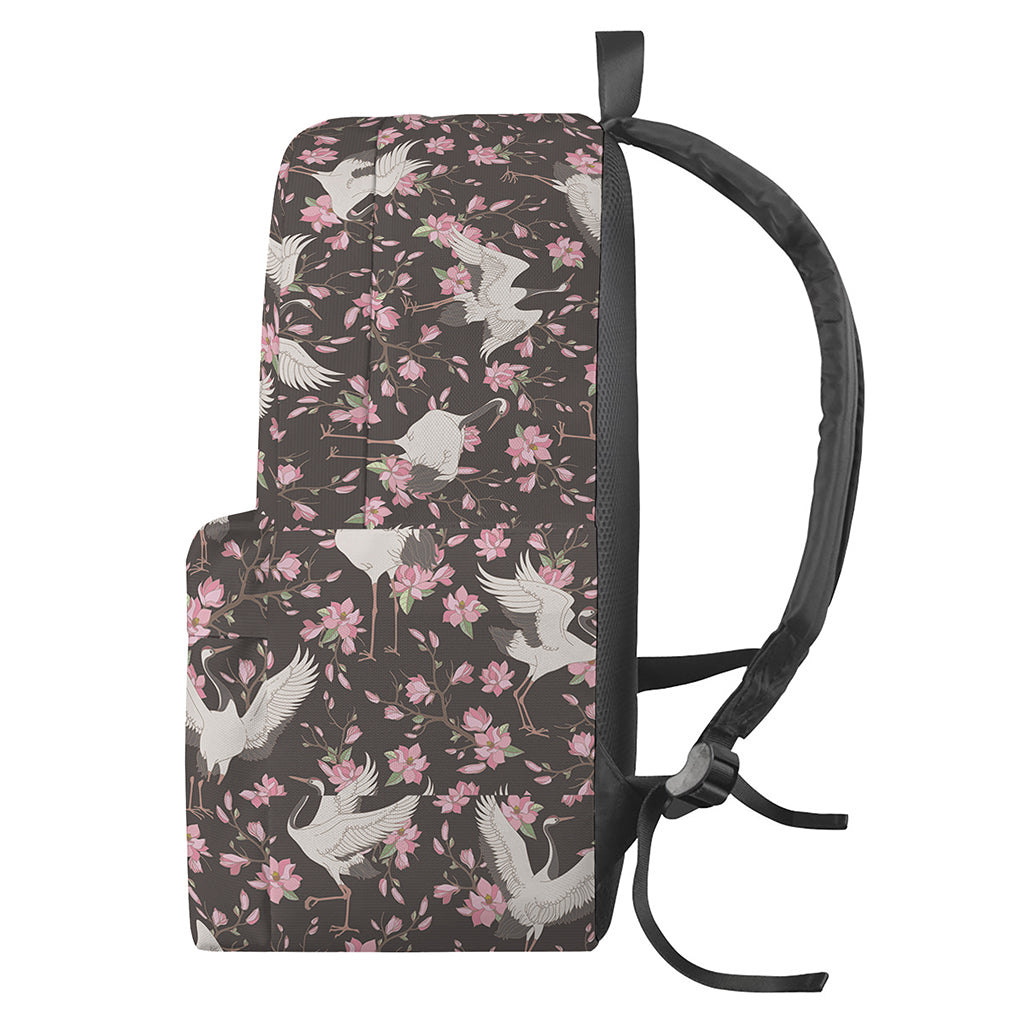 Crane Bird And Flower Pattern Print Backpack