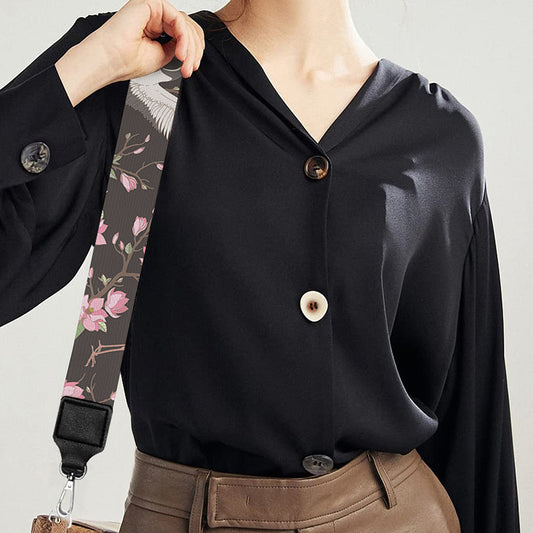 Crane Bird And Flower Pattern Print Bag Strap