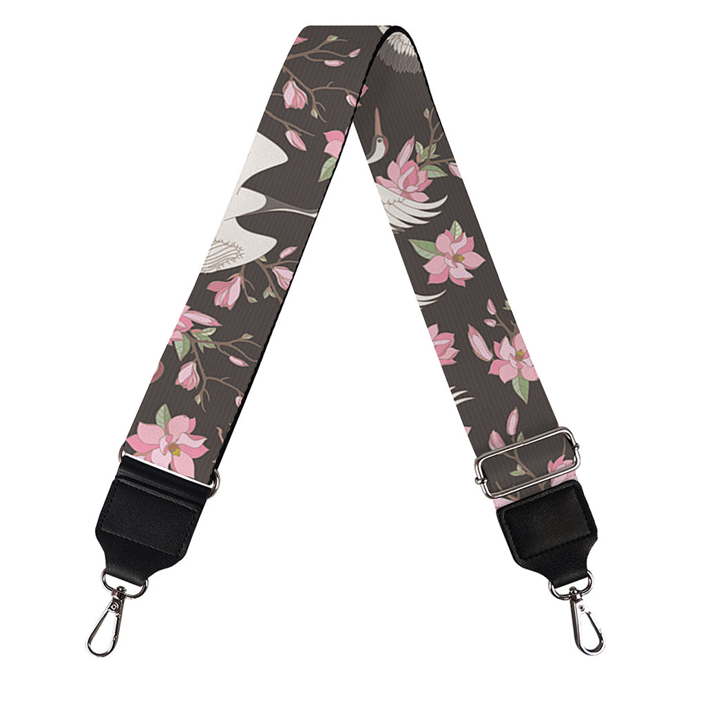 Crane Bird And Flower Pattern Print Bag Strap