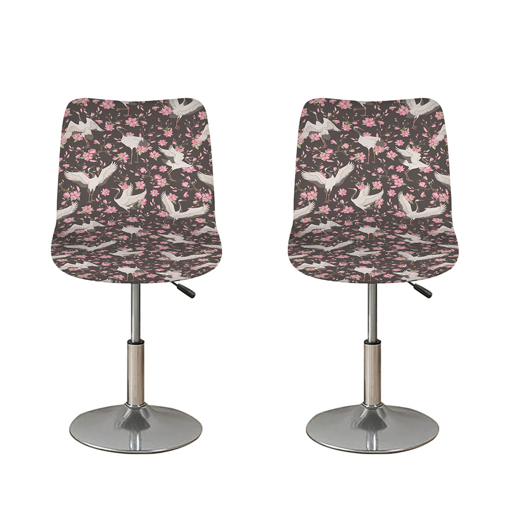 Crane Bird And Flower Pattern Print Bar Stool Covers