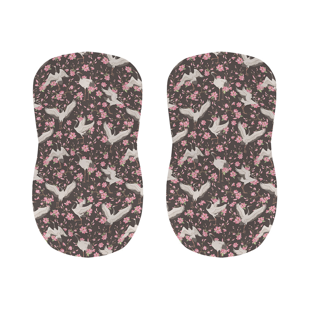 Crane Bird And Flower Pattern Print Bar Stool Covers
