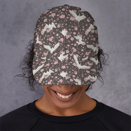 Crane Bird And Flower Pattern Print Baseball Cap