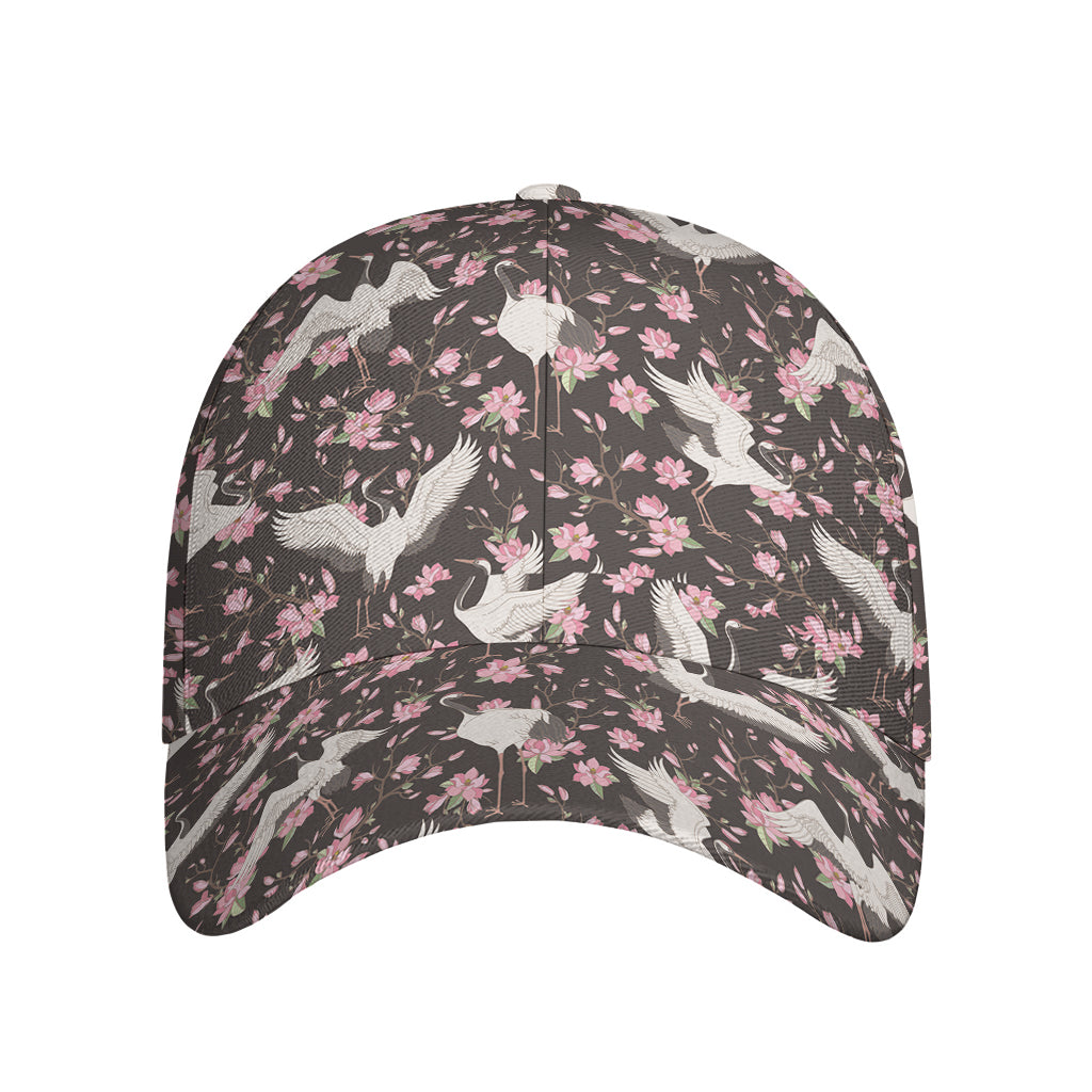 Crane Bird And Flower Pattern Print Baseball Cap