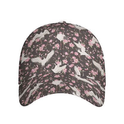 Crane Bird And Flower Pattern Print Baseball Cap