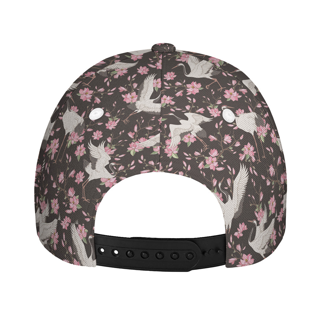 Crane Bird And Flower Pattern Print Baseball Cap