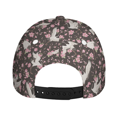Crane Bird And Flower Pattern Print Baseball Cap