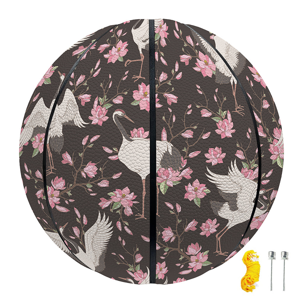 Crane Bird And Flower Pattern Print Basketball