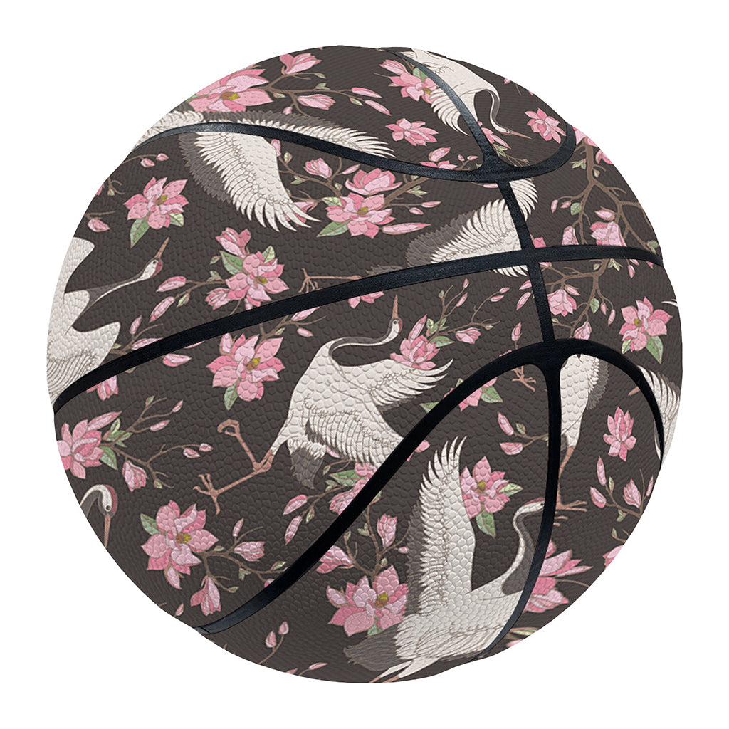 Crane Bird And Flower Pattern Print Basketball