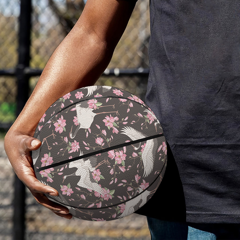 Crane Bird And Flower Pattern Print Basketball