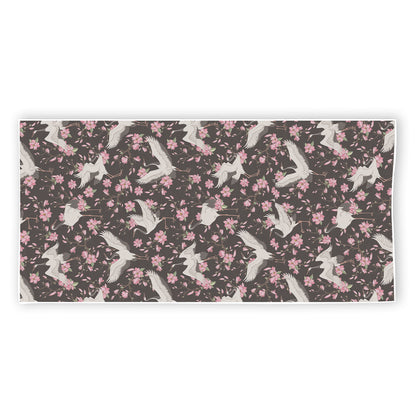 Crane Bird And Flower Pattern Print Beach Towel
