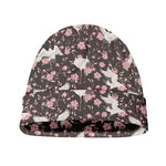 Crane Bird And Flower Pattern Print Beanie