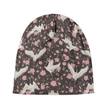 Crane Bird And Flower Pattern Print Beanie