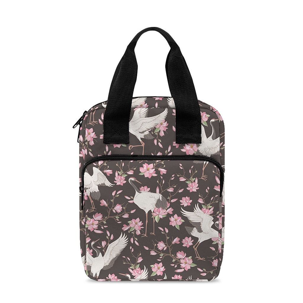 Crane Bird And Flower Pattern Print Bible Tote Bag