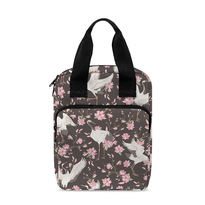 Crane Bird And Flower Pattern Print Bible Tote Bag